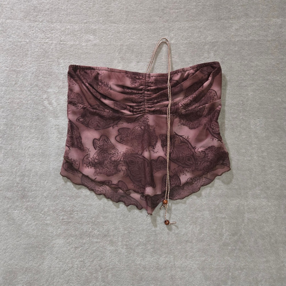 Romwe Mesh Halter Tube Top Large Y2K Ruched Boho Forest Fairy Grunge Festival